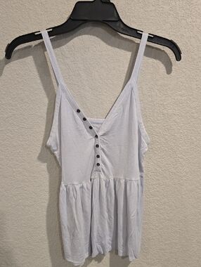 American Eagle Soft & Sexy Henley Peplum Tank Top - Light Blue - Small